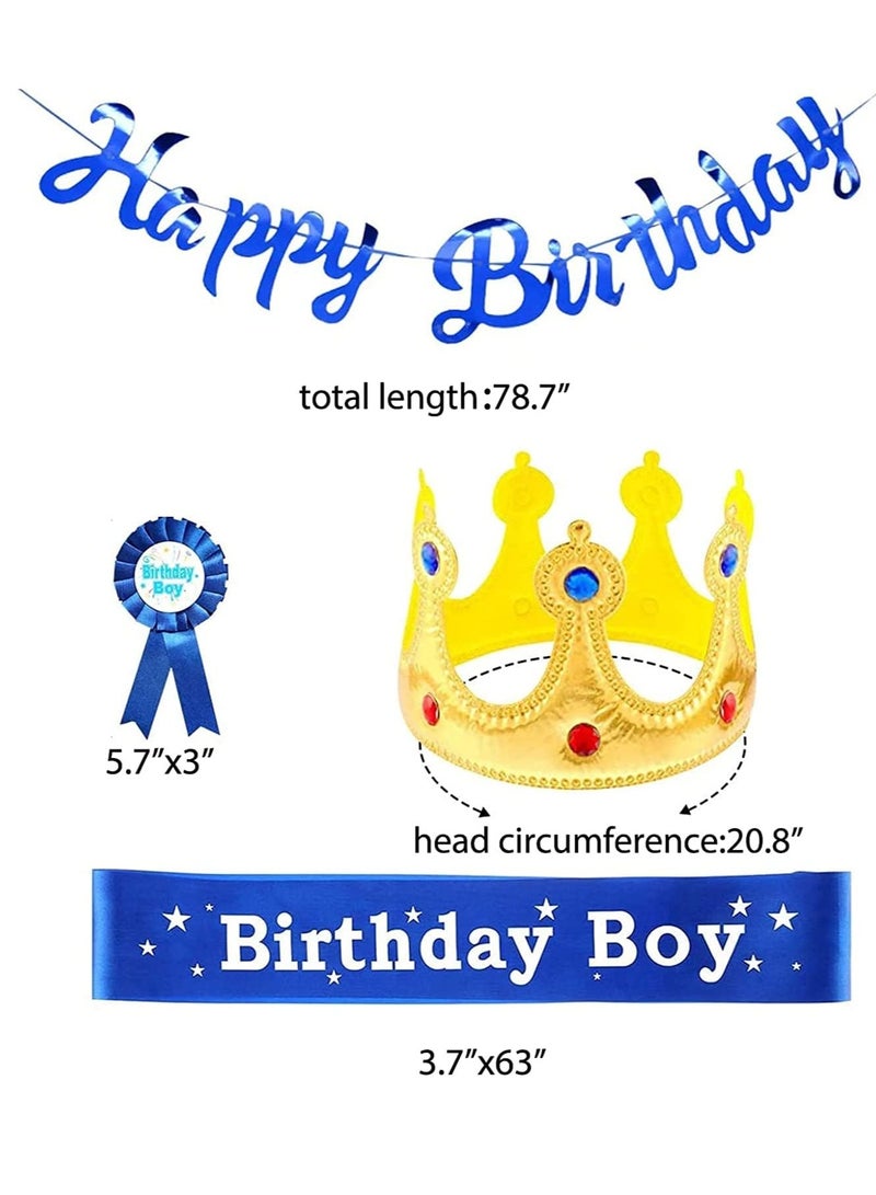 general Birthday King Crown, Birthday Boy Sash and Button Pins Happy Birthday Banner Birthday Boy Party Accessory Set for Boys Birthday Dress-Up Birthday Party Decoration, 4Pcs - Image 2