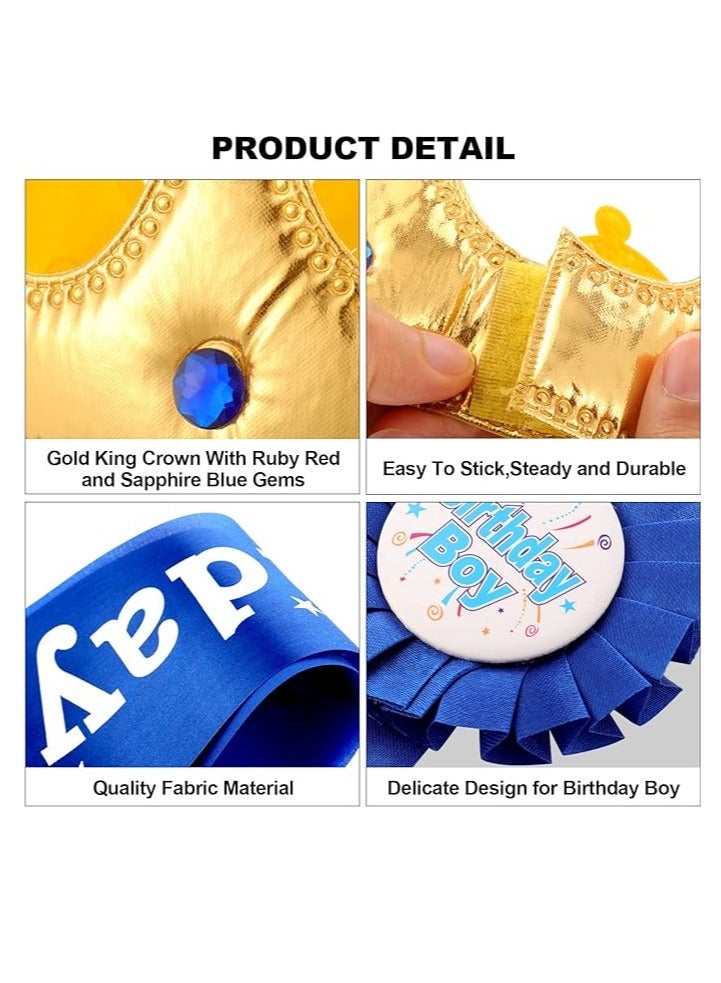 general Birthday King Crown, Birthday Boy Sash and Button Pins Happy Birthday Banner Birthday Boy Party Accessory Set for Boys Birthday Dress-Up Birthday Party Decoration, 4Pcs - Image 5