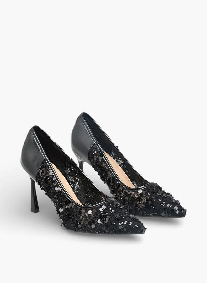 Women Sequin Embellished Pointed Toe Pumps