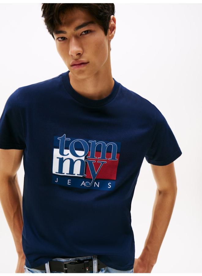 تومي جينز تيشيرت ضيق برسومات علم - Image 3