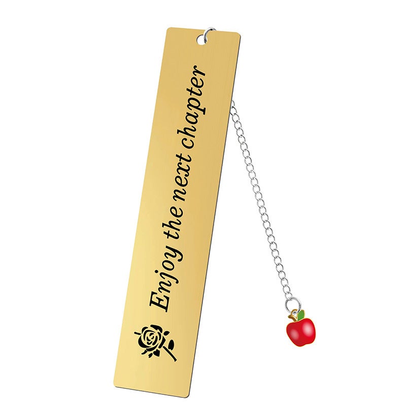 Bookmark Oil Drop Apple Pendant Student Teacher Souvenir Engraving Gift Teacher'S Day Gift Metal Bookmark - Image 4