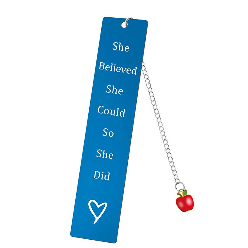 Bookmark Oil Drop Apple Pendant Student Teacher Souvenir Engraving Gift Teacher'S Day Gift Metal Bookmark - Image 5