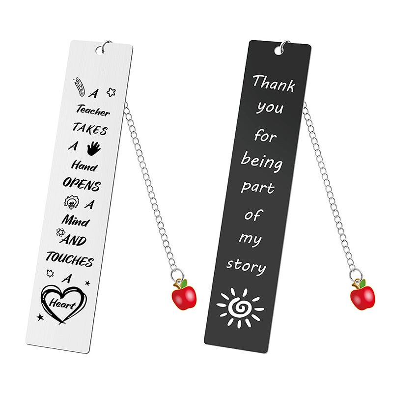 Bookmark Oil Drop Apple Pendant Student Teacher Souvenir Engraving Gift Teacher'S Day Gift Metal Bookmark - Image 2