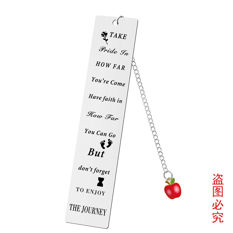 Bookmark Oil Drop Apple Pendant Student Teacher Souvenir Engraving Gift Teacher'S Day Gift Metal Bookmark - Image 1