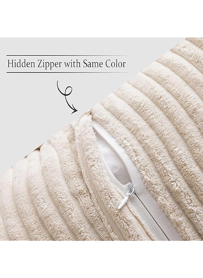 The Bros Pillow Covers, with Splicing Set of 2 Super Soft Boho Striped Pillow Covers, Broadside Decorative Textured Throw Pillows for Spring Couch Cushion Livingroom 18x18 inch, Beige - Image 3
