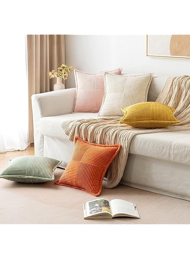 The Bros Pillow Covers, with Splicing Set of 2 Super Soft Boho Striped Pillow Covers, Broadside Decorative Textured Throw Pillows for Spring Couch Cushion Livingroom 18x18 inch, Beige - Image 4