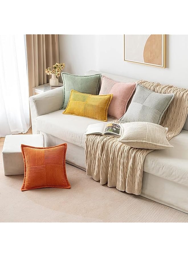 The Bros Pillow Covers, with Splicing Set of 2 Super Soft Boho Striped Pillow Covers, Broadside Decorative Textured Throw Pillows for Spring Couch Cushion Livingroom 18x18 inch, Beige - Image 5