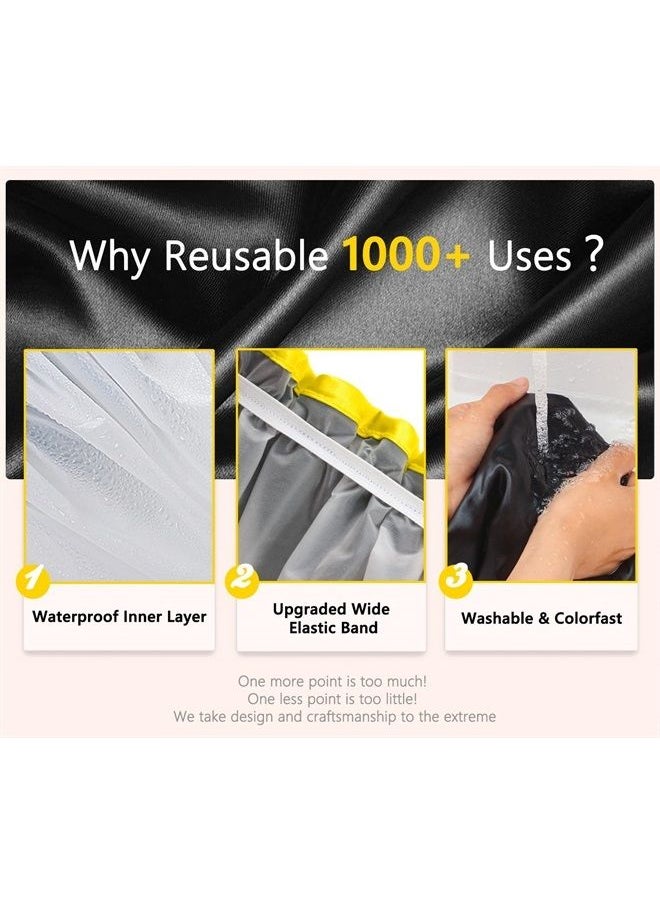 mikimini Extra Large Black Shower Cap for Women and Men Thick Long Hair Braids, Reusable Waterproof Double Layers XL Bathing Hair Caps with Vibrant Yellow Edge (Black)  - Image 3