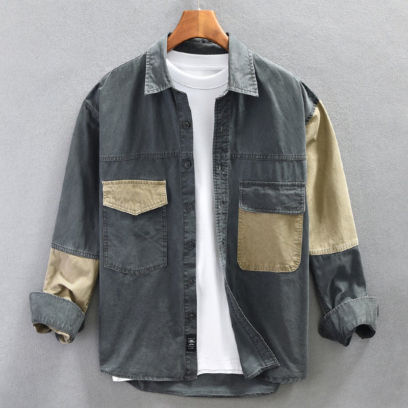 Vintage Heavyweight Workwear Shirt Jacket for Men Grey  - Image 1