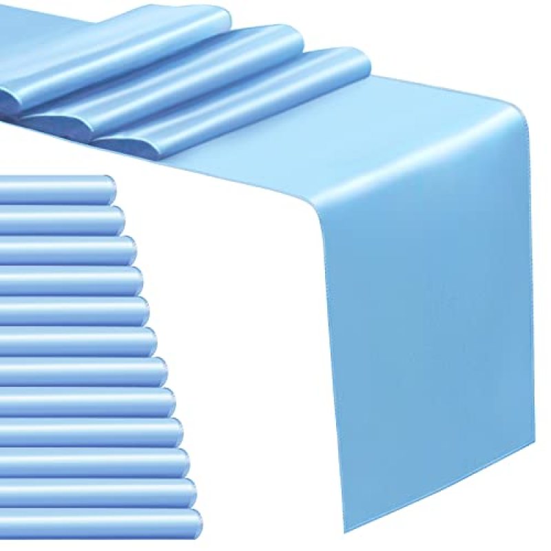Light Blue Satin Table Runner 12 Pack 12 X 108 Inch Polyester Satin Table Scarf - Machine Washable Wrinkle-Resistant Table Overlay For Wedding Banquet Party Decor - Image 1