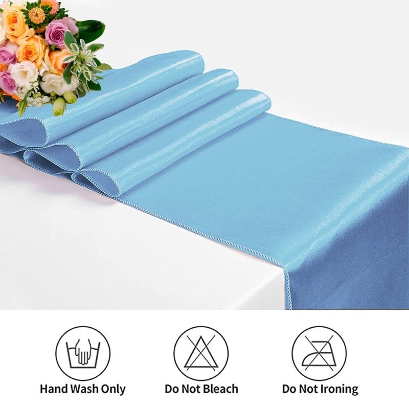 Light Blue Satin Table Runner 12 Pack 12 X 108 Inch Polyester Satin Table Scarf - Machine Washable Wrinkle-Resistant Table Overlay For Wedding Banquet Party Decor - Image 4