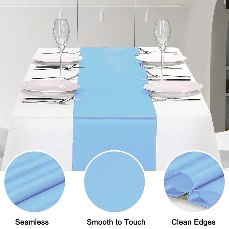 Light Blue Satin Table Runner 12 Pack 12 X 108 Inch Polyester Satin Table Scarf - Machine Washable Wrinkle-Resistant Table Overlay For Wedding Banquet Party Decor - Image 3