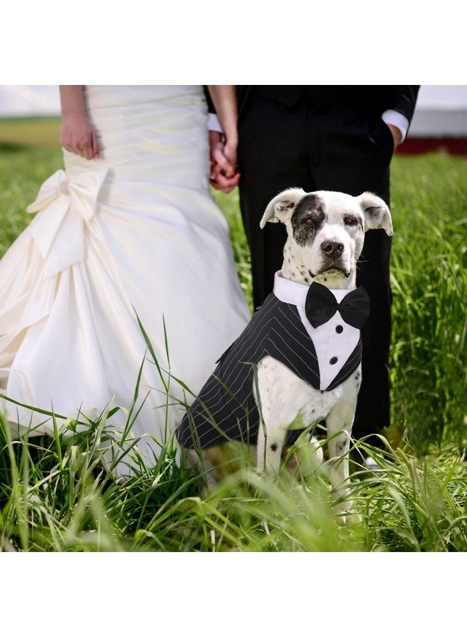 بوماي بوريتي بدلة توكسيدو للكلاب الكبيرة من PUMYPOREITY، طقم بدلة توكسيدو للكلاب وباندانا، ملابس زفاف رسمية للكلاب، ملابس رجالية للكلاب مع ربطة عنق لحفلات الزفاف وعيد الحب وعيد الميلاد وعيد الميلاد، قطعتان/عبوة، مقاس XL، مخطط - Image 5