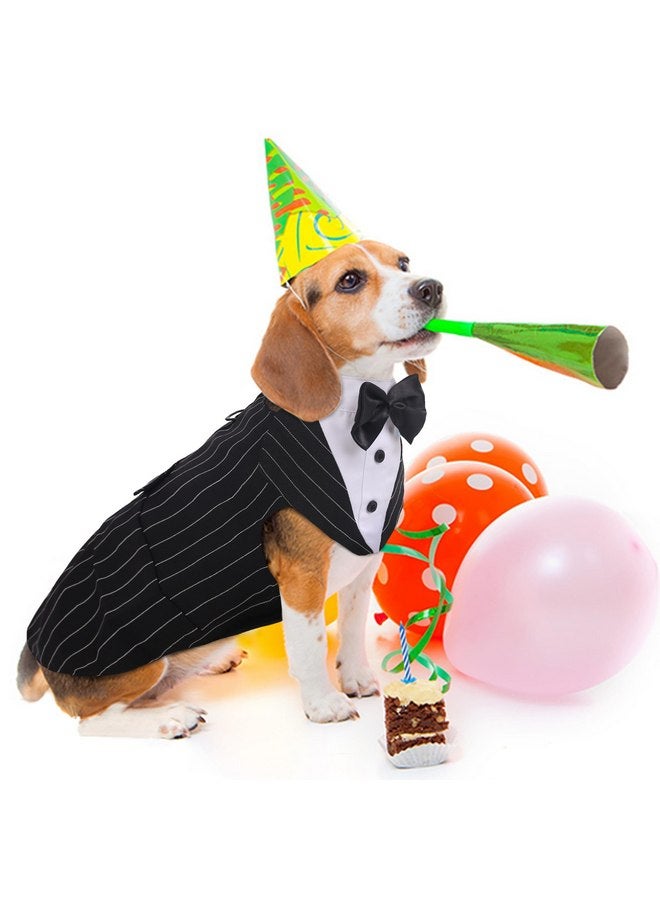 بوماي بوريتي بدلة توكسيدو للكلاب الكبيرة من PUMYPOREITY، طقم بدلة توكسيدو للكلاب وباندانا، ملابس زفاف رسمية للكلاب، ملابس رجالية للكلاب مع ربطة عنق لحفلات الزفاف وعيد الحب وعيد الميلاد وعيد الميلاد، قطعتان/عبوة، مقاس XL، مخطط - Image 4