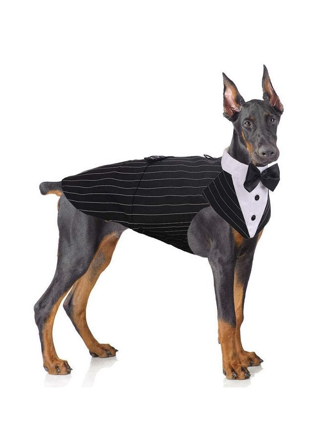 بوماي بوريتي بدلة توكسيدو للكلاب الكبيرة من PUMYPOREITY، طقم بدلة توكسيدو للكلاب وباندانا، ملابس زفاف رسمية للكلاب، ملابس رجالية للكلاب مع ربطة عنق لحفلات الزفاف وعيد الحب وعيد الميلاد وعيد الميلاد، قطعتان/عبوة، مقاس XL، مخطط - Image 1