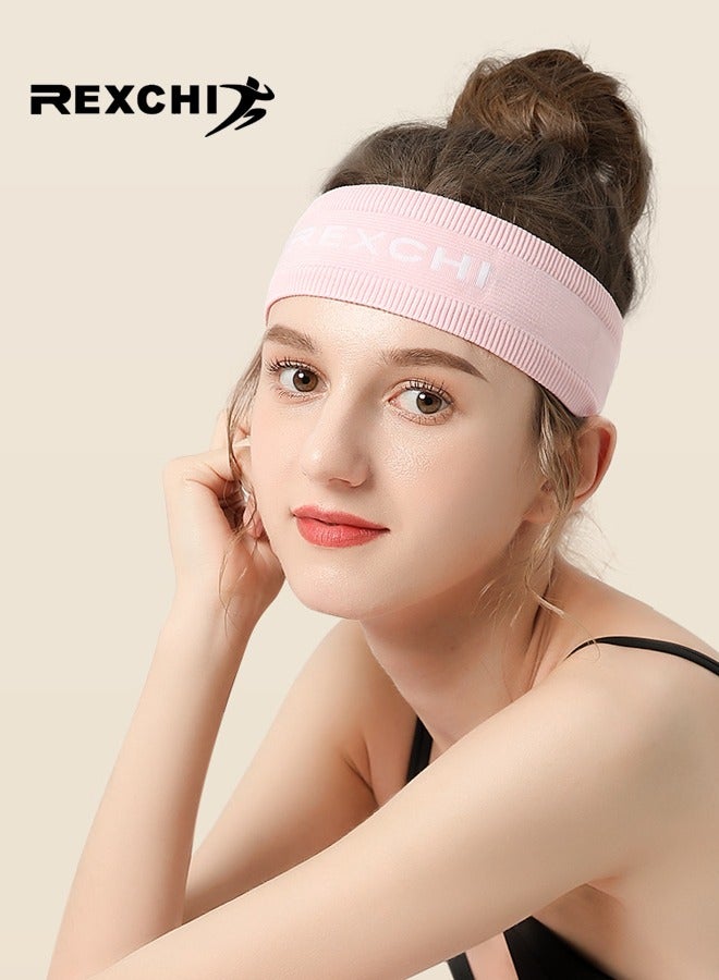 REXCHI Headbands Sweatbands for Women Workout, Women's Fashion Non Slip Stretchy Headband, Moisture Wicking Widen Sweatband for Fitness Exercise Sports Running Athletic Yoga, Pink - Image 1