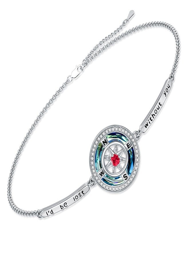 TOUPOP July Birthstone Ruby Bracelet I'd be Lost without You Compass Bracelets for Women Blue Crystal Jewelry Anniversary Birthday Gifts for Her Wife Girlfriend - Image 1
