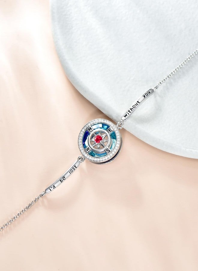 TOUPOP July Birthstone Ruby Bracelet I'd be Lost without You Compass Bracelets for Women Blue Crystal Jewelry Anniversary Birthday Gifts for Her Wife Girlfriend - Image 3