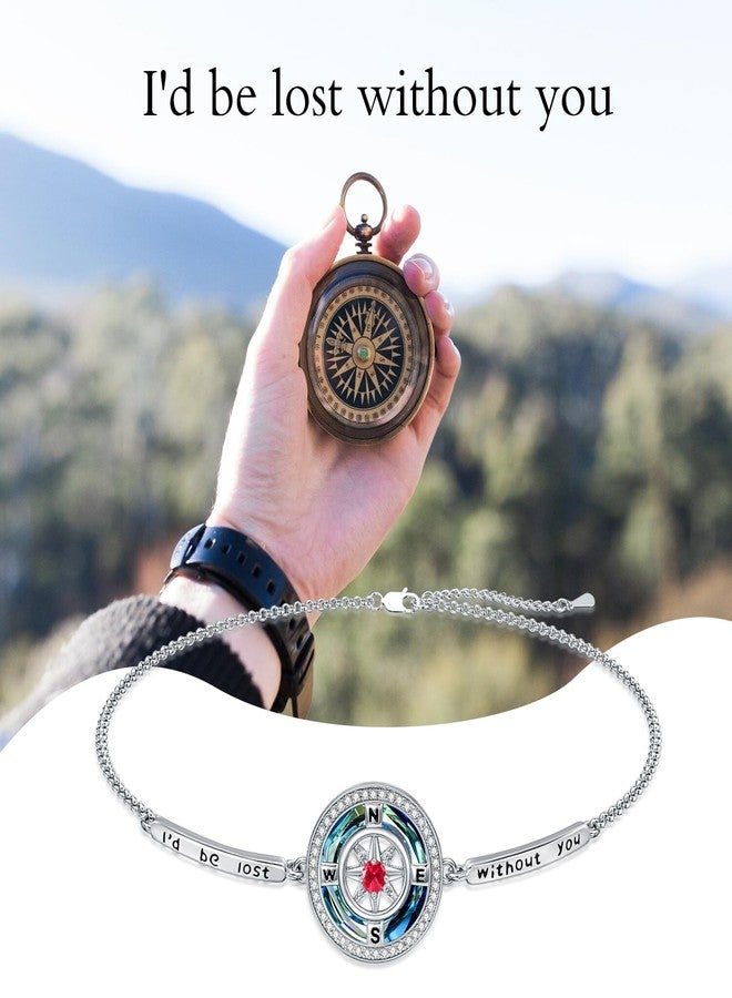 TOUPOP July Birthstone Ruby Bracelet I'd be Lost without You Compass Bracelets for Women Blue Crystal Jewelry Anniversary Birthday Gifts for Her Wife Girlfriend - Image 2