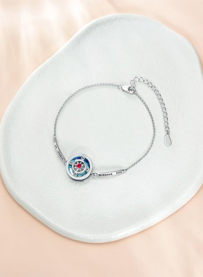 TOUPOP July Birthstone Ruby Bracelet I'd be Lost without You Compass Bracelets for Women Blue Crystal Jewelry Anniversary Birthday Gifts for Her Wife Girlfriend - Image 4
