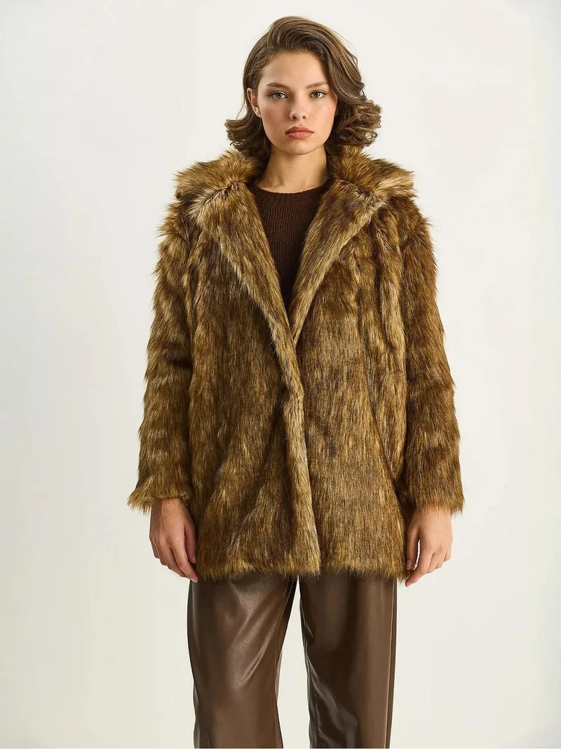 Bianco Lucci Brown LUCCI Faux Fur Coat for Women | Best Price UAE