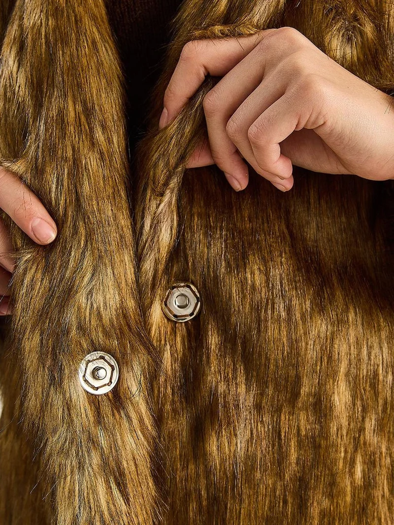 Bianco Lucci Brown LUCCI Faux Fur Coat for Women | Best Price UAE