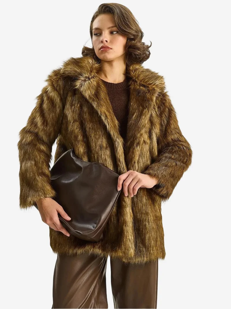 Bianco Lucci Brown LUCCI Faux Fur Coat for Women | Best Price UAE