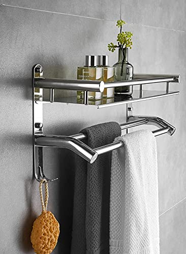 Welson Single Layer Stainless Steel Towel Rack for Bathroom Organization and Style - Wall Mount Bathroom Shelf Organizer with Space-Saving, Durable, Easy Installation (15Inch, Chrome Finish) - Image 1