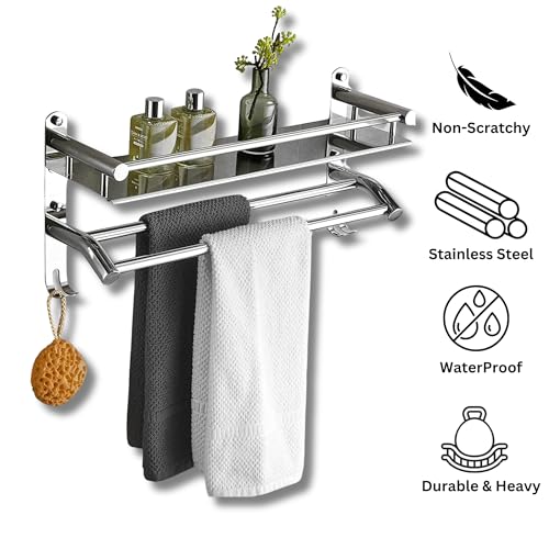 Welson Single Layer Stainless Steel Towel Rack for Bathroom Organization and Style - Wall Mount Bathroom Shelf Organizer with Space-Saving, Durable, Easy Installation (15Inch, Chrome Finish) - Image 2