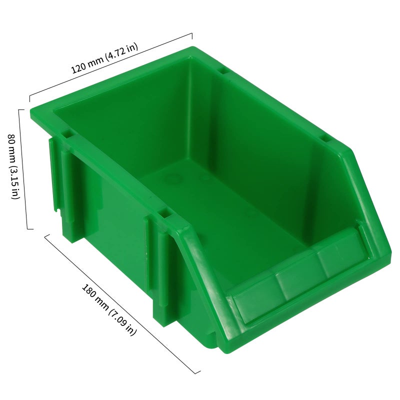 HOIGON 12 Pack Garage Storage Tool Bin, Green Plastic Hanging Stacking Stackable Organizer Storage Rack for Hardware Tools Organization, Workshop, Small Parts, 7.09 x 4.72 x 3.15 Inch - Image 2