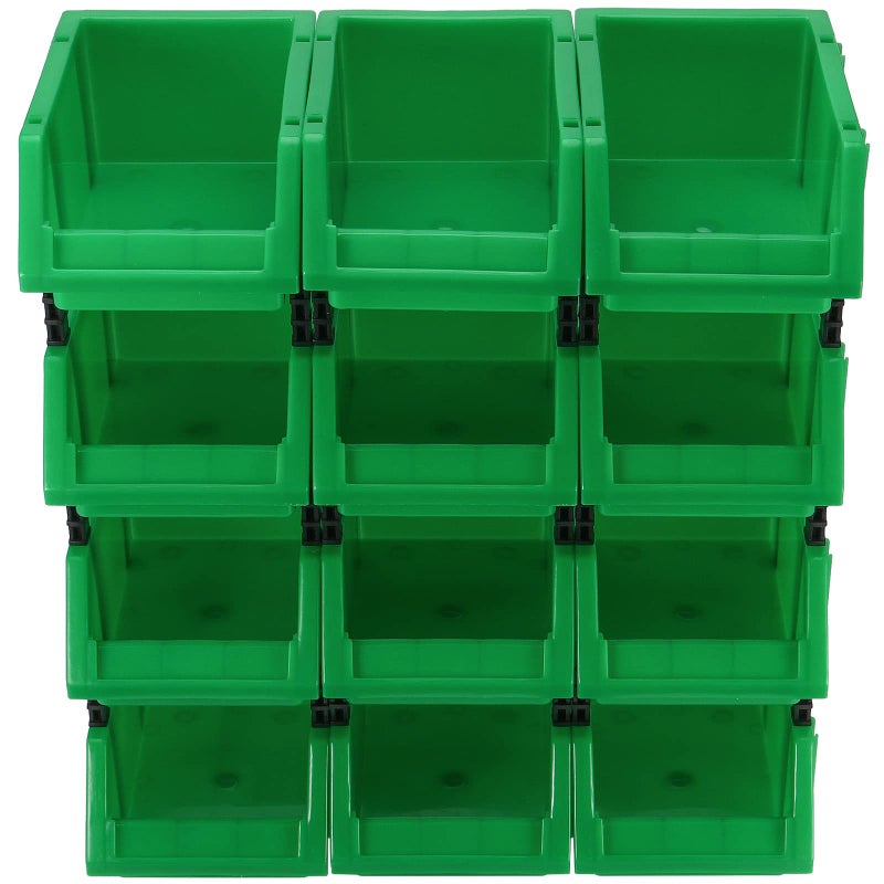 HOIGON 12 Pack Garage Storage Tool Bin, Green Plastic Hanging Stacking Stackable Organizer Storage Rack for Hardware Tools Organization, Workshop, Small Parts, 7.09 x 4.72 x 3.15 Inch - Image 5