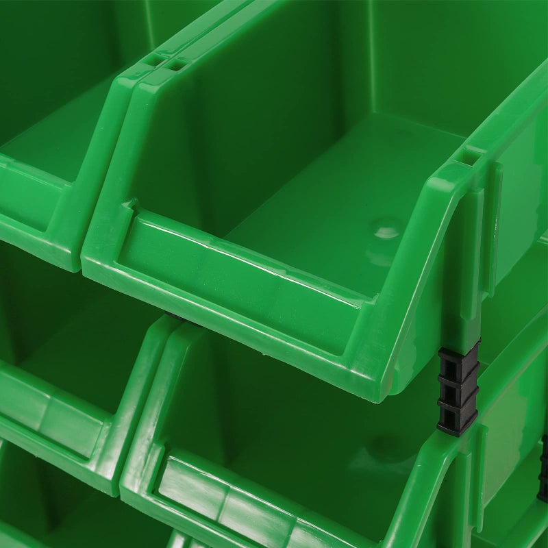 HOIGON 12 Pack Garage Storage Tool Bin, Green Plastic Hanging Stacking Stackable Organizer Storage Rack for Hardware Tools Organization, Workshop, Small Parts, 7.09 x 4.72 x 3.15 Inch - Image 3
