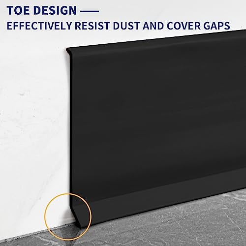 Heonay Flexible Baseboard Molding Trim 4 Inch Self-Adhesive Vinyl Wall Base Peel and Stick Cove Base Rubber Wall Baseboard Moulding Trim (40Ft, Black) - Image 4