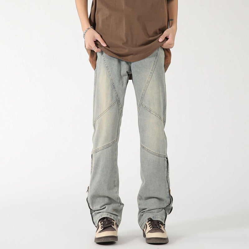 Hong Kong Style Fashion Brand Straight Jeans High Street Loose Straight Retro Pants 2024 Design Sense Niche - Image 1