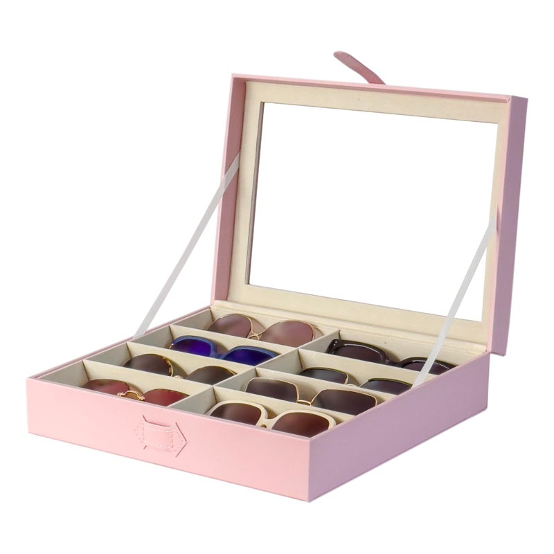 UnionPlus UnionPlus 8Slots Sunglasses Case Organizer Eyeglass Glasses Display Holder Collector Multiple Sunglasses Storage Case Pink 