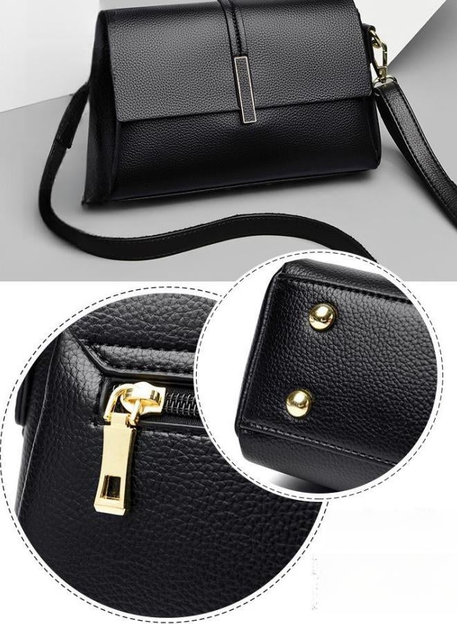 Women's Black Shoulder Bag, Ladies PU Leather Crossbody Bag Sling Bag Side Bag Office Bag Briefcase, Multi-compartment Large Capacity Carrying Bag Tourist Bag for Girls/College Students - Image 2