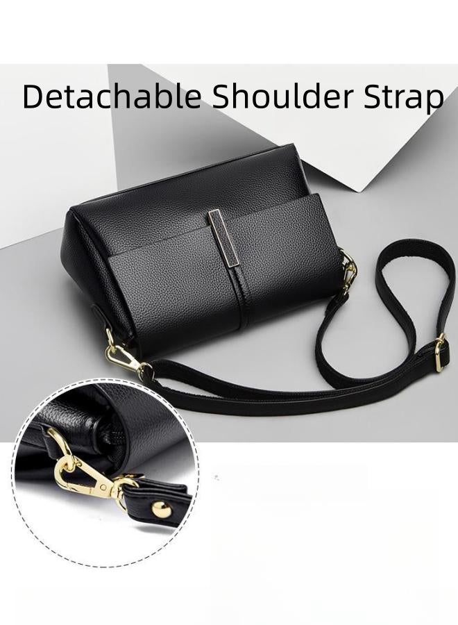 Women's Black Shoulder Bag, Ladies PU Leather Crossbody Bag Sling Bag Side Bag Office Bag Briefcase, Multi-compartment Large Capacity Carrying Bag Tourist Bag for Girls/College Students - Image 3