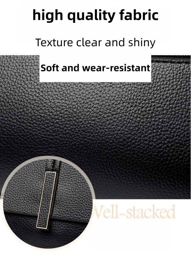 Women's Black Shoulder Bag, Ladies PU Leather Crossbody Bag Sling Bag Side Bag Office Bag Briefcase, Multi-compartment Large Capacity Carrying Bag Tourist Bag for Girls/College Students - Image 4