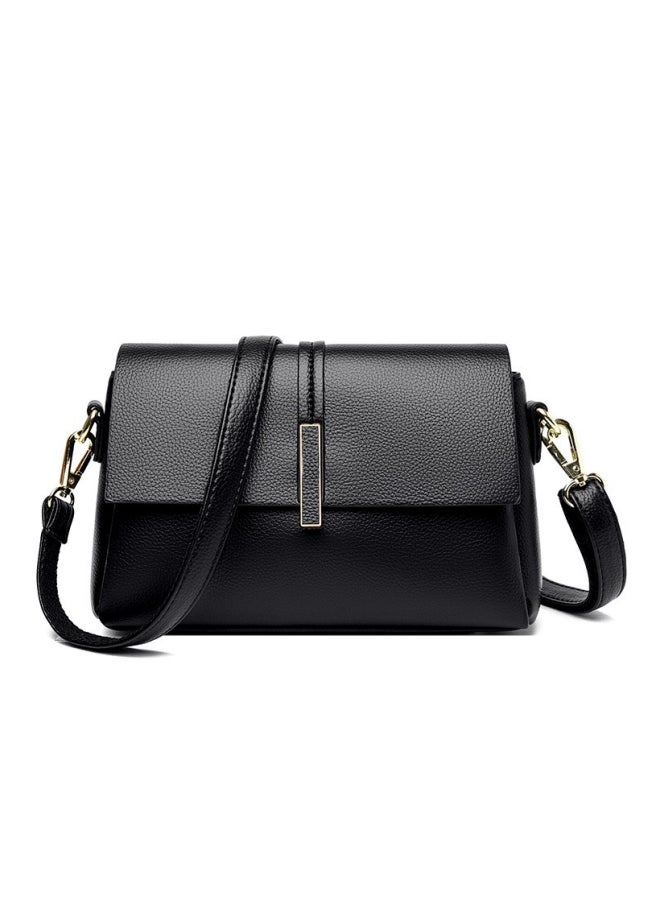 Women's Black Shoulder Bag, Ladies PU Leather Crossbody Bag Sling Bag Side Bag Office Bag Briefcase, Multi-compartment Large Capacity Carrying Bag Tourist Bag for Girls/College Students - Image 1