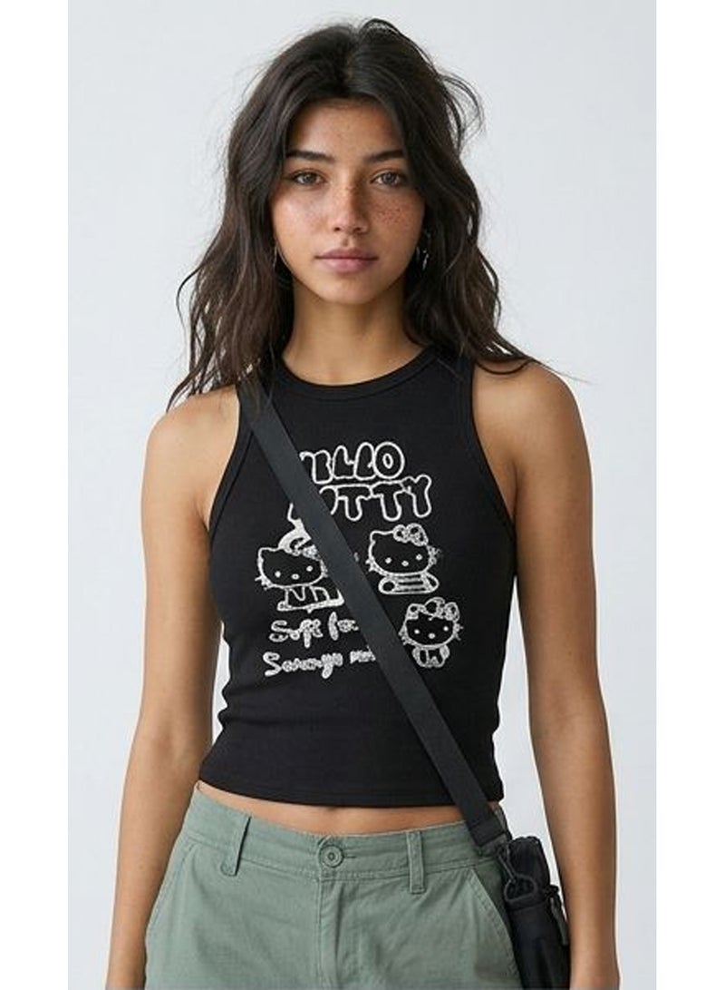 RAVIN Black Hello Kitty Graphic Ribbed Racerback Tank - Image 1