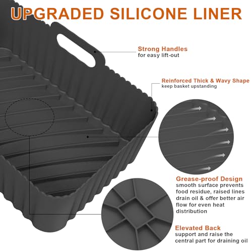 Seropy Silicone Air Fryer Liners Rectangle 2 Pack 8.0 Inch Airfryer Liners 8-10 QT Dual Air Fryer Liners Reusable Pot Oven Liner Baking Tray, Air Fryer Basket Silicone Mat Bowl Air Fryer Accessories Kitchen - Image 2