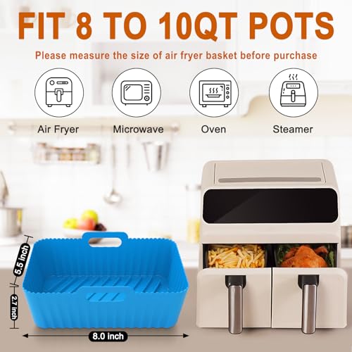 Seropy Silicone Air Fryer Liners Rectangle 2 Pack 8.0 Inch Airfryer Liners 8-10 QT Dual Air Fryer Liners Reusable Pot Oven Liner Baking Tray, Air Fryer Basket Silicone Mat Bowl Air Fryer Accessories Kitchen - Image 5