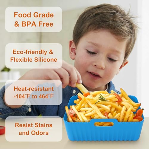 Seropy Silicone Air Fryer Liners Rectangle 2 Pack 8.0 Inch Airfryer Liners 8-10 QT Dual Air Fryer Liners Reusable Pot Oven Liner Baking Tray, Air Fryer Basket Silicone Mat Bowl Air Fryer Accessories Kitchen - Image 3