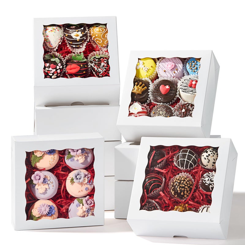 JCXGRVC 6"x6"x2Â½ 20PCS White Bakery Boxes with Window - Small Cake, Macaron, Pie & Truffle Chocolate Boxes for Easter Mother's Father's Christmas Valentine's Birthday Day - Image 1