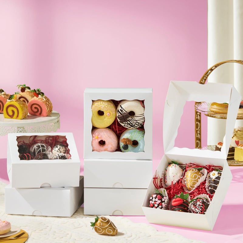 JCXGRVC 6"x6"x2Â½ 20PCS White Bakery Boxes with Window - Small Cake, Macaron, Pie & Truffle Chocolate Boxes for Easter Mother's Father's Christmas Valentine's Birthday Day - Image 5