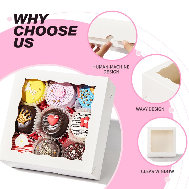JCXGRVC 6"x6"x2Â½ 20PCS White Bakery Boxes with Window - Small Cake, Macaron, Pie & Truffle Chocolate Boxes for Easter Mother's Father's Christmas Valentine's Birthday Day - Image 2