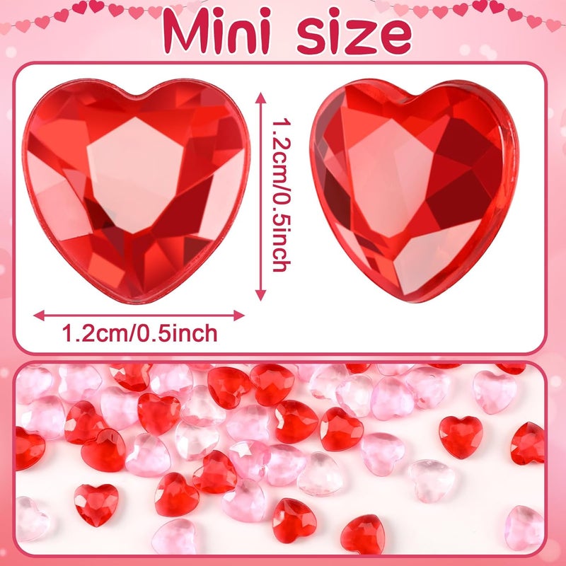 BOARDFEB 240 Pcs Red and Pink Acrylic Crystals Gems 3D Heart Shaped Rhinestones for Vase Filler Ice Rocks,Table Scatter, Party Wedding Arts Crafts - Image 2