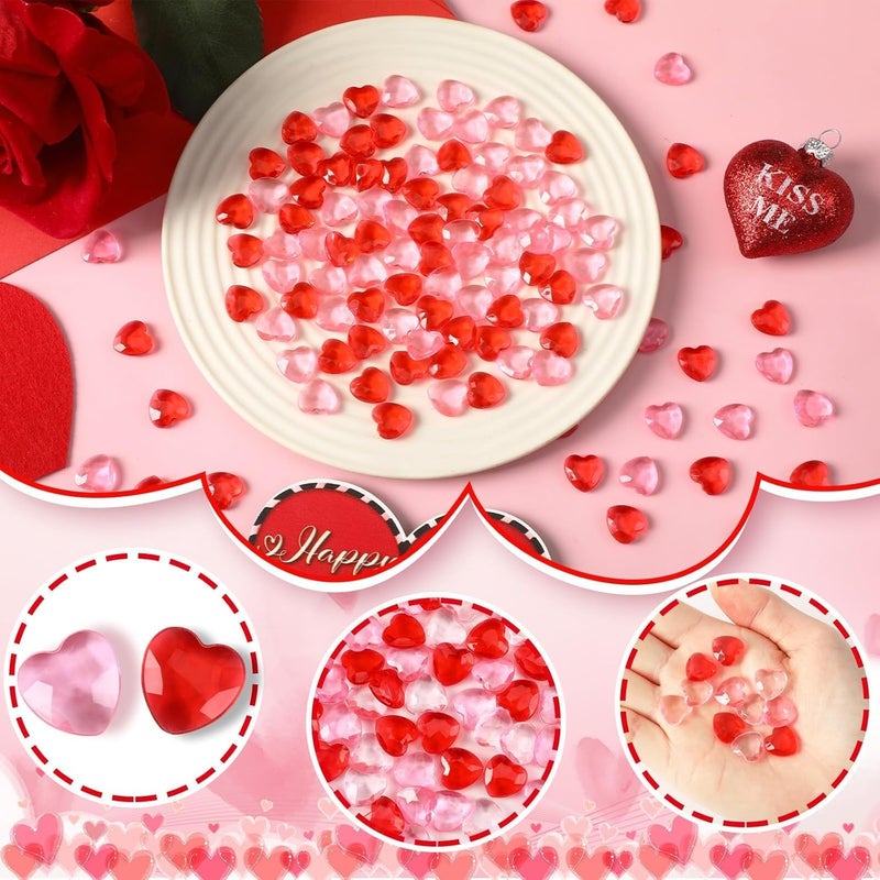 BOARDFEB 240 Pcs Red and Pink Acrylic Crystals Gems 3D Heart Shaped Rhinestones for Vase Filler Ice Rocks,Table Scatter, Party Wedding Arts Crafts - Image 3