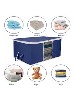 Kuber Industries Kuber Industries Underbed Storage Bag | Clothes Storage Organizer | Blanket Cover with Clear Window | Zipper Closure & Handle Cloth Organizer | Plain White Border | Large | Pack of 6 | Navy Blue  - Image 5