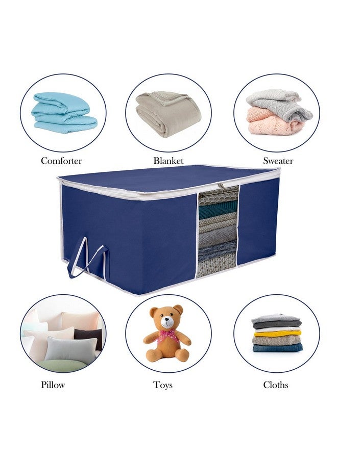 Kuber Industries Underbed Storage Bag | Clothes Storage Organizer | Blanket Cover with Clear Window | Zipper Closure & Handle Cloth Organizer | Plain White Border | Large | Pack of 6 | Navy Blue - Image 5